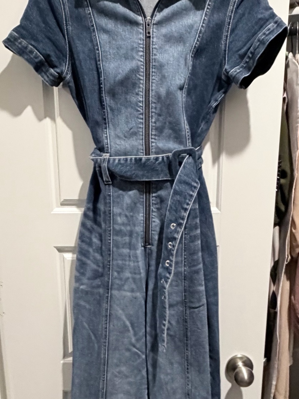 Alice & Olivia Two-Toned Denim Zip-Front Belted Jumpsuit - Blue